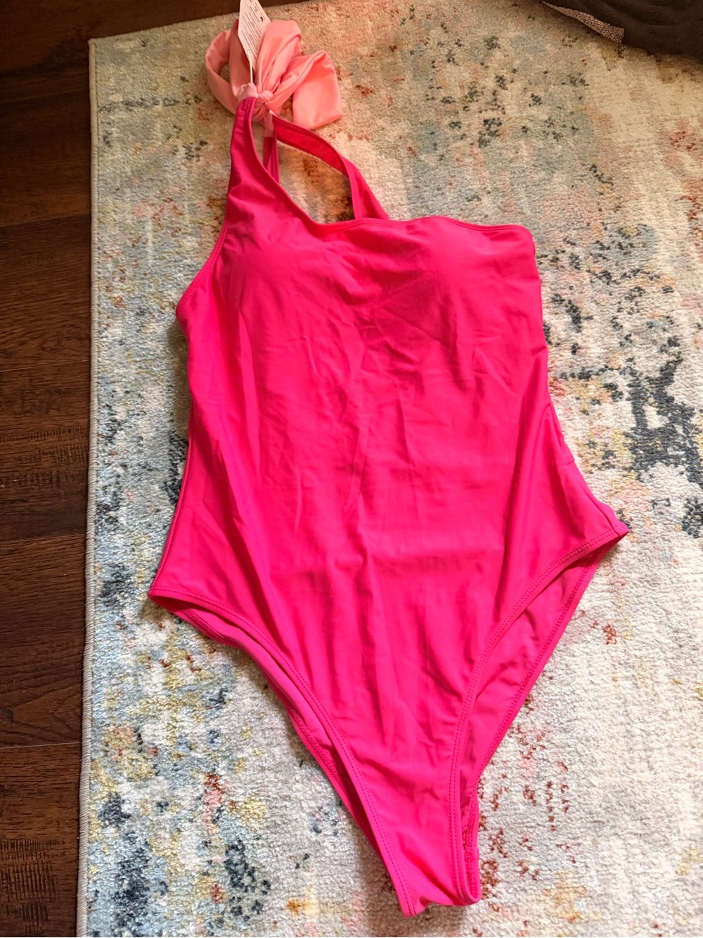 Girls' Hot Pink One-Piece Swimsuit with Pink Tie Strap